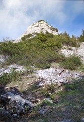 Blick hoch zur Scheibenwand im Chiemgau