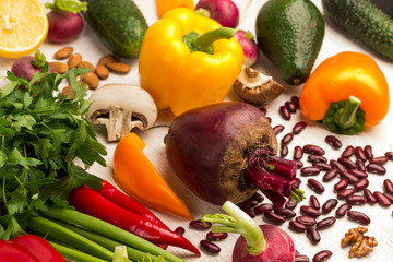 Set of products for healthy eating. Multicolored Vegetables