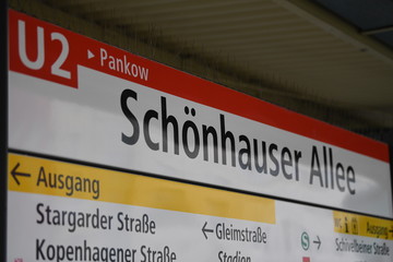Schonhauser Allee U-Bahn station sign, Berlin, Germany