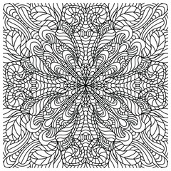 abstract mandala with plants drawn on a white background for coloring, vector, isolated