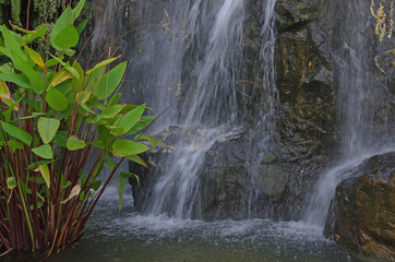 White lines of waterfall from the cliff