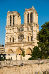 Fototapeta na wymiar Tower of the Notre-Dame de Paris after the big fire, a medieval Catholic cathedral on the Île de la Cité in the 4th arrondissement of Paris.