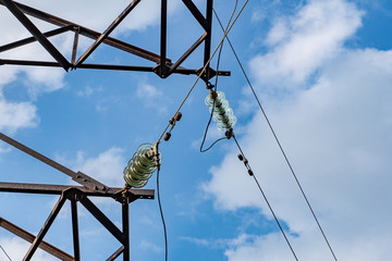 high voltage line support with wires and insulators