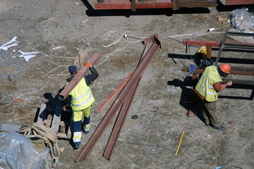 Workers - zero-cycle construction of the foundation of an entertainment center