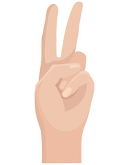 Human hand with two finger raised up. Wrist in cartoon style.