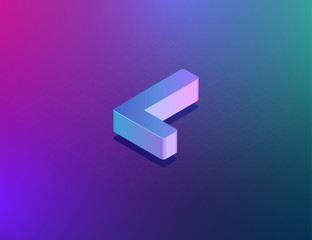 'THREE DEE' tech font character 'L', isometric vector illustration