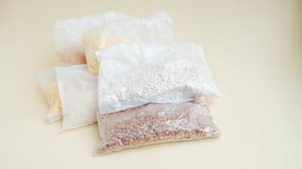 different cereals in cooking bags, vegetarian food