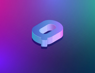 'THREE DEE' tech font character 'Q', isometric vector illustration