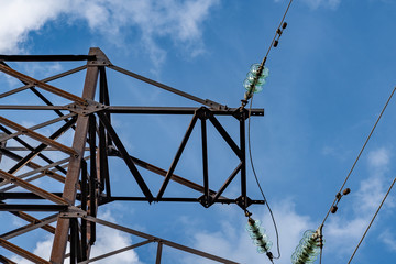 high voltage line support with wires and insulators