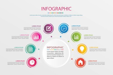 Timeline infographics design vector and marketing icons. Business concept with 8 options, steps or processes .