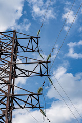 high voltage line support with wires and insulators