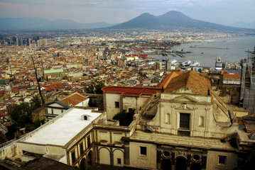 Fototapeta na wymiar View of the city of Naples on the background of the volcano Vesuvius. Italy. 