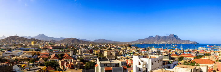 Fototapeta na wymiar Panoramic view of the city Mindelo, Sao Vicente, Cape Verde