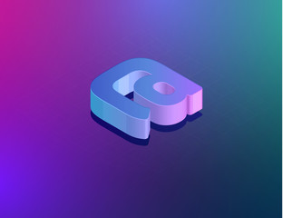 'THREE DEE' tech font 'at' character, isometric vector illustration