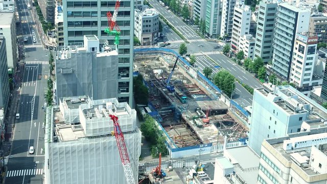 建設現場　イメージ　タイムラプス　東京　大規模ビル