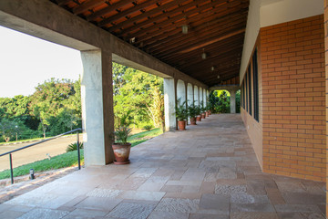The huge balcony or terrace on the façade of the São Bento Monastery, a public place in Brasilia, a Catholic temple and masses with Gregorian chant, a place for meditation and worship