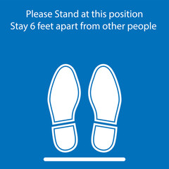 Foot Symbol Marking the standing position, the floor as markers for people to stand 6 feet apart, the practices put in place to enforce social distancing, vector illustration