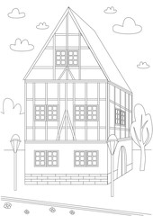 Architecht Germany coloring page for anti stress therapy, outline vector stock illustration with a page house to print in adult coloring book