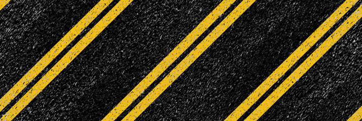 Marquage au sol, bandes jaunes sur asphalte 