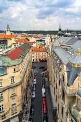 Architecture and landmark skyline of Prague in Czech Republic.