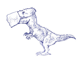 Fototapeta na wymiar Tyrannosaurus in a medical mask. Cartoon illustration.