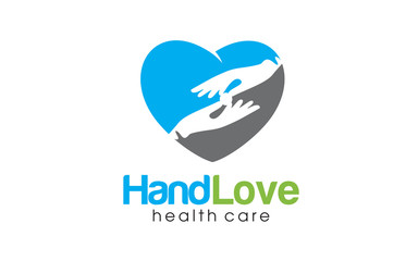 Creative hand love care logo design