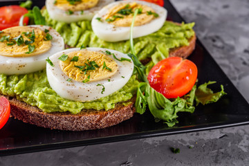tasty and nutritious avocado sandwich and boiled egg