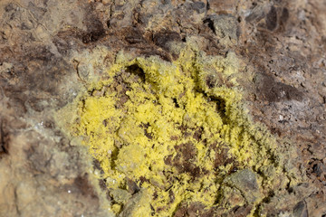 Macrophoto of crystal of brimstone. Stefanos crater is one of crater in Greece Nisyros.	
