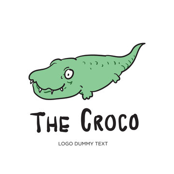 Vector cute and funny cartoon crocodile logo design