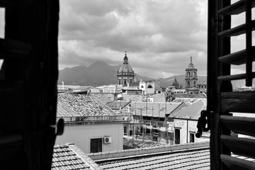 Old town of Palermo through the open window