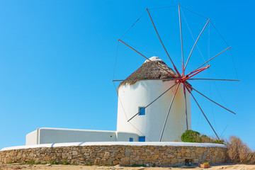 Old white windmilll in Mykonos