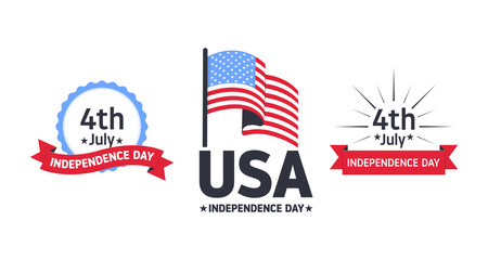 4th of July. Independence day of USA. Independence Day vector icon set. Usable for greeting card, poster or flyer. Vector illustration.
