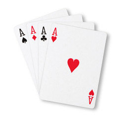 Four Aces on white winning hand business concept