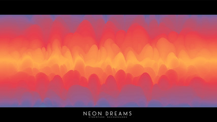 Vector abstract Neon Dreams background. Trendy cyberpunk holographic fluid colorful waves backdrop. Iridescent pastel liquid texture for creative cover, poster, card, designs.
