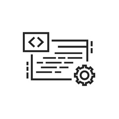 IT courses black line icon. Programming, coding learning. Software development. E-learning. Pictogram for web page, mobile app. UI UX GUI design element. Editable stroke.