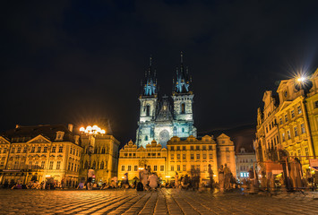 Fototapeta na wymiar Our Lady before Tyn Prague in Czech Republic at night.