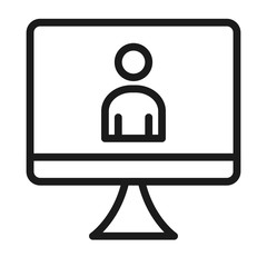 computer with pictogram man on screen icon, line style