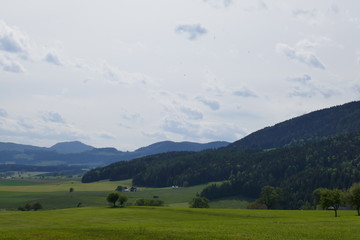 Fototapeta na wymiar Beautiful landscape, mountains, fields and forest in Austria.