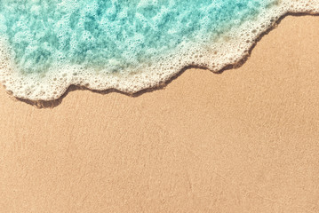 Soft wave lapped on empty sandy beach, Summer Background. copy space.