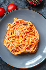 spaghetti pasta tomato sauce
Menu concept healthy eating. food background top view copy space for text
healthy eating table setting