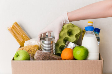 Charity donation box made of cardboard with food