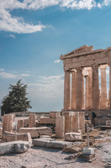 Parthenon temple on a bright day. Acropolis in Athens, Greece