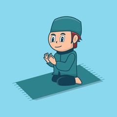 cute pray moslem man kids character mascot