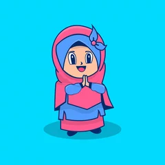 Fototapeten cute moslem woman kids character mascot © Tio