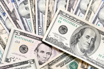 100 dollar bill on Dollar banknotes Top view of business concept on background with copy space