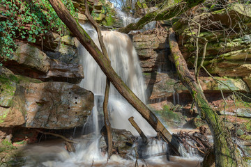 Waterfalls in the gorge called Margarethenschlucht in the Odenwald near Neckargerach, Germany