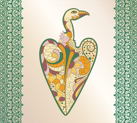 Vulture tattoo mehendi. Outline to draw. Oriental style. Handmade, scribbled. You can use it for coloring and as a drawing on clothes. Vector EPS10