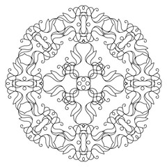 beautiful circular floral pattern. Zen style tangle, Doodle. black isolated outline. coloring, pattern, print.