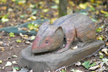 Large Chunky Wooden Rodent Garden Ornament Carved Sculpture