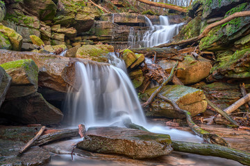 Waterfalls in the gorge called Margarethenschlucht in the Odenwald near Neckargerach, Germany